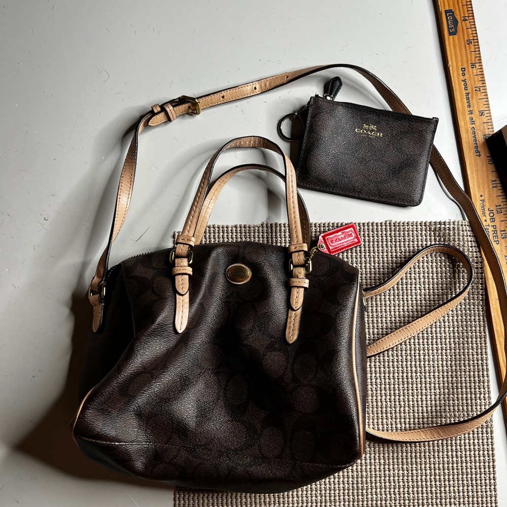 Coach Signature Satchel and Card Case Set Brown Tan Crossbody Bag F58312